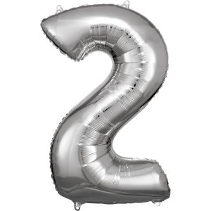 Balónik fóliový narodeninové číslo 2 strieborný 86cm