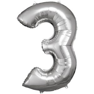 Balónik fóliový narodeninové číslo 3 strieborný 86cm