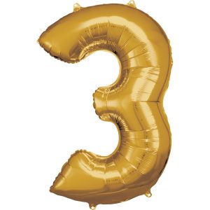 Balónik fóliový narodeninové číslo 3 zlatý 86cm