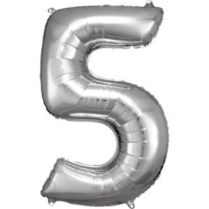 Balónik fóliový narodeninové číslo 5 strieborný 86cm