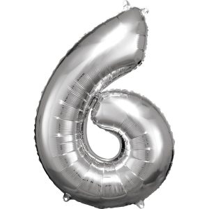 Balónik fóliový narodeninové číslo 6 strieborný 86cm