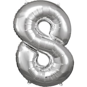 Balónik fóliový narodeninové číslo 8 strieborný 86 cm