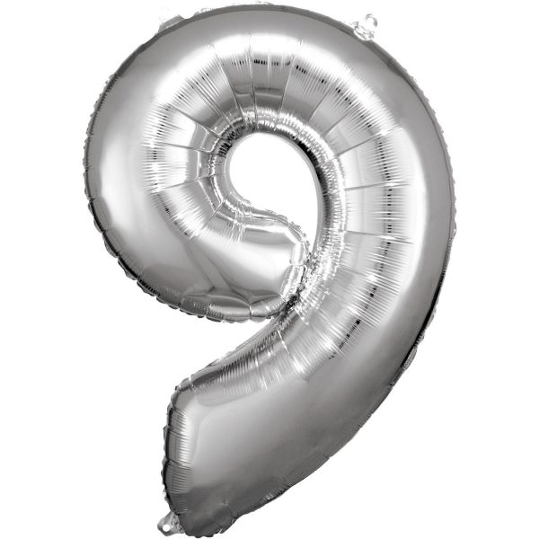 Balónik fóliový narodeninové číslo 9 strieborný