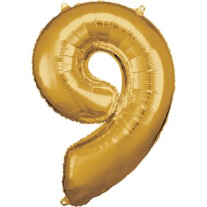 Balónik fóliový narodeninové číslo 9 zlatý 86cm