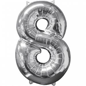 Fóliový balón narodeninové číslo 8 strieborný 66cm