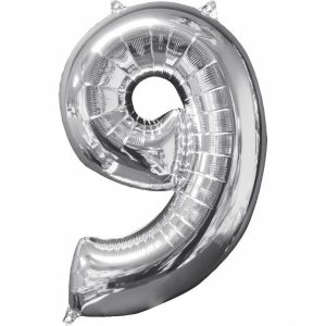 Fóliový balón narodeninové číslo 9 strieborný 66cm