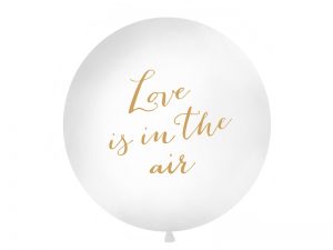 Guľatý latexový balón biely Love is in the air - zlaté 1m