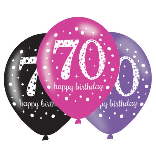 Latexové balóny narodeninové číslo 70 - ružová párty 6 ks