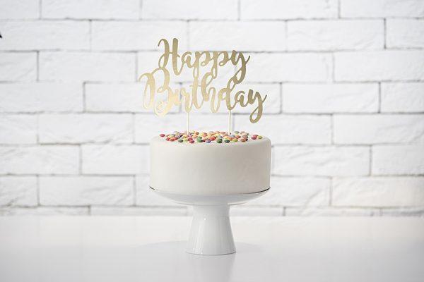Ozdoba na tortu  "Happy Birthday" - zlatá-2