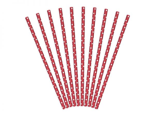 Slamky červené s bielymi bodkami 10 ks-2