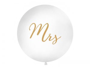 Guľatý Jumbo latexový balón biely - zlaté Mrs.