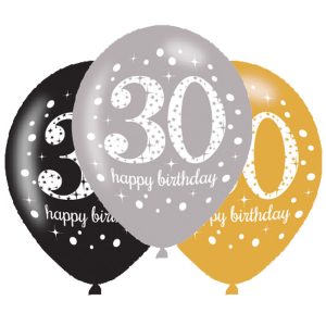 Latexové balóny narodeninové číslo 30 - 6 ks