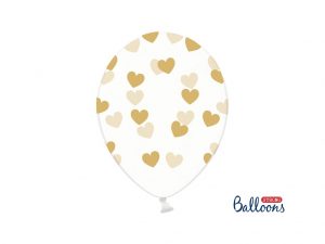 Balónik - Priesvitný so zlatými srdiečkami 6 ks