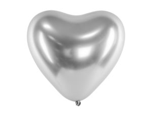 Balónik chrómový - strieborné srdce 30 cm