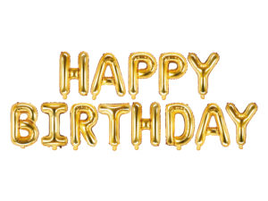 Fóliový balón - Happy Birthday nápis zlatý 340x35cm