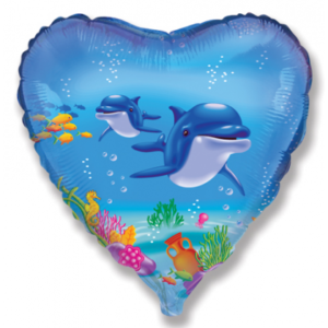 Fóliový balón srdce - Delfíny