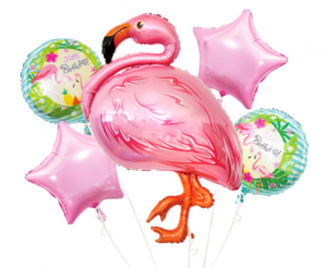 Balónová kytica - Happy Birthday Flamingo