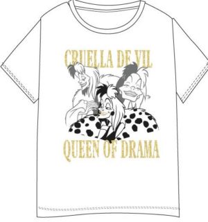 EPlus Dámske tričko 101 Dalmatíncov - Cruella biele Veľkosť - dospelý: XL