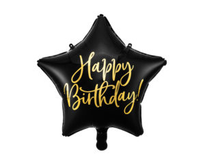 Fóliový balón hviezda - Happy Birthday čierny 40 cm