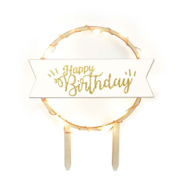 Scrapcooking Drevený zápich na tortu LED - Happy Birthday-2
