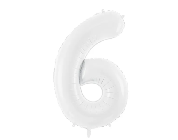 Balónik fóliový narodeninové číslo 6 biely 86 cm