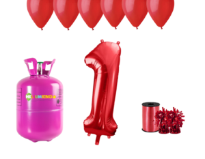 Hélium párty set na 1. narodeniny s červenými balónmi