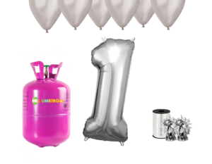 Hélium párty set na 1. narodeniny so striebornými balónmi