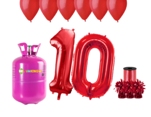 Hélium párty set na 10. narodeniny s červenými balónmi