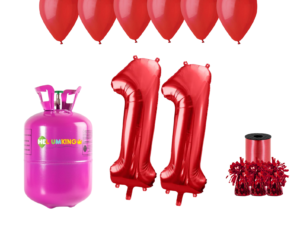 Hélium párty set na 11. narodeniny s červenými balónmi