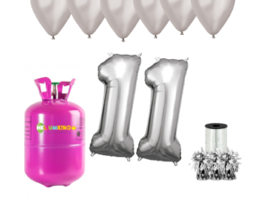 Hélium párty set na 11. narodeniny so striebornými balónmi
