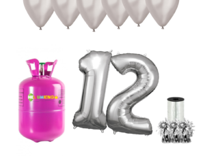 Hélium párty set na 12. narodeniny so striebornými balónmi