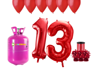 Hélium párty set na 13. narodeniny s červenými balónmi