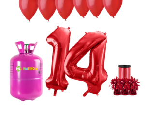 Hélium párty set na 14. narodeniny s červenými balónmi