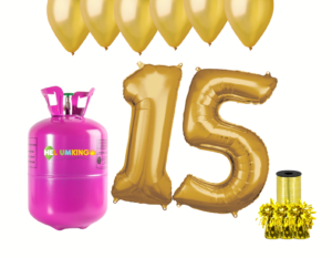 Hélium párty set na 15. narodeniny so zlatými balónmi