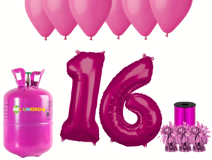 Hélium párty set na 16. narodeniny s ružovými balónmi