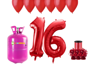 Hélium párty set na 16. narodeniny s červenými balónmi