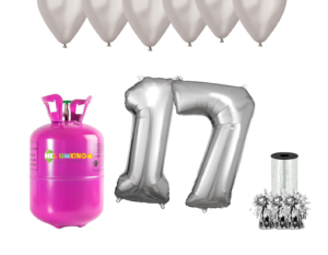 Hélium párty set na 17. narodeniny so striebornými balónmi