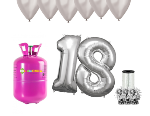 Hélium párty set na 18. narodeniny so striebornými balónmi