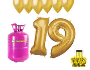 Hélium párty set na 19. narodeniny so zlatými balónmi