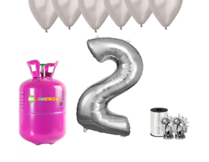 Hélium párty set na 2. narodeniny so striebornými balónmi