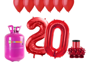 Hélium párty set na 20. narodeniny s červenými balónmi