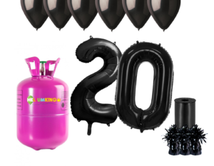 Hélium párty set na 20. narodeniny s čiernymi balónmi