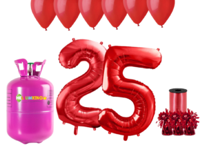 Hélium párty set na 25. narodeniny s červenými balónmi