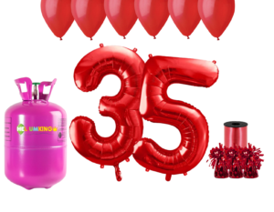 Hélium párty set na 35. narodeniny s červenými balónmi