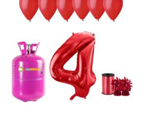 Hélium párty set na 4. narodeniny s červenými balónmi