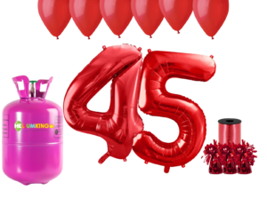 Hélium párty set na 45. narodeniny s červenými balónmi