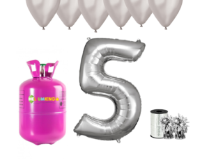 Hélium párty set na 5. narodeniny so striebornými balónmi