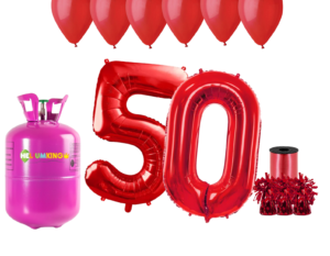 Hélium párty set na 50. narodeniny s červenými balónmi