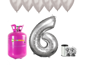 Hélium párty set na 6. narodeniny so striebornými balónmi