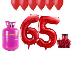 Hélium párty set na 65. narodeniny s červenými balónmi